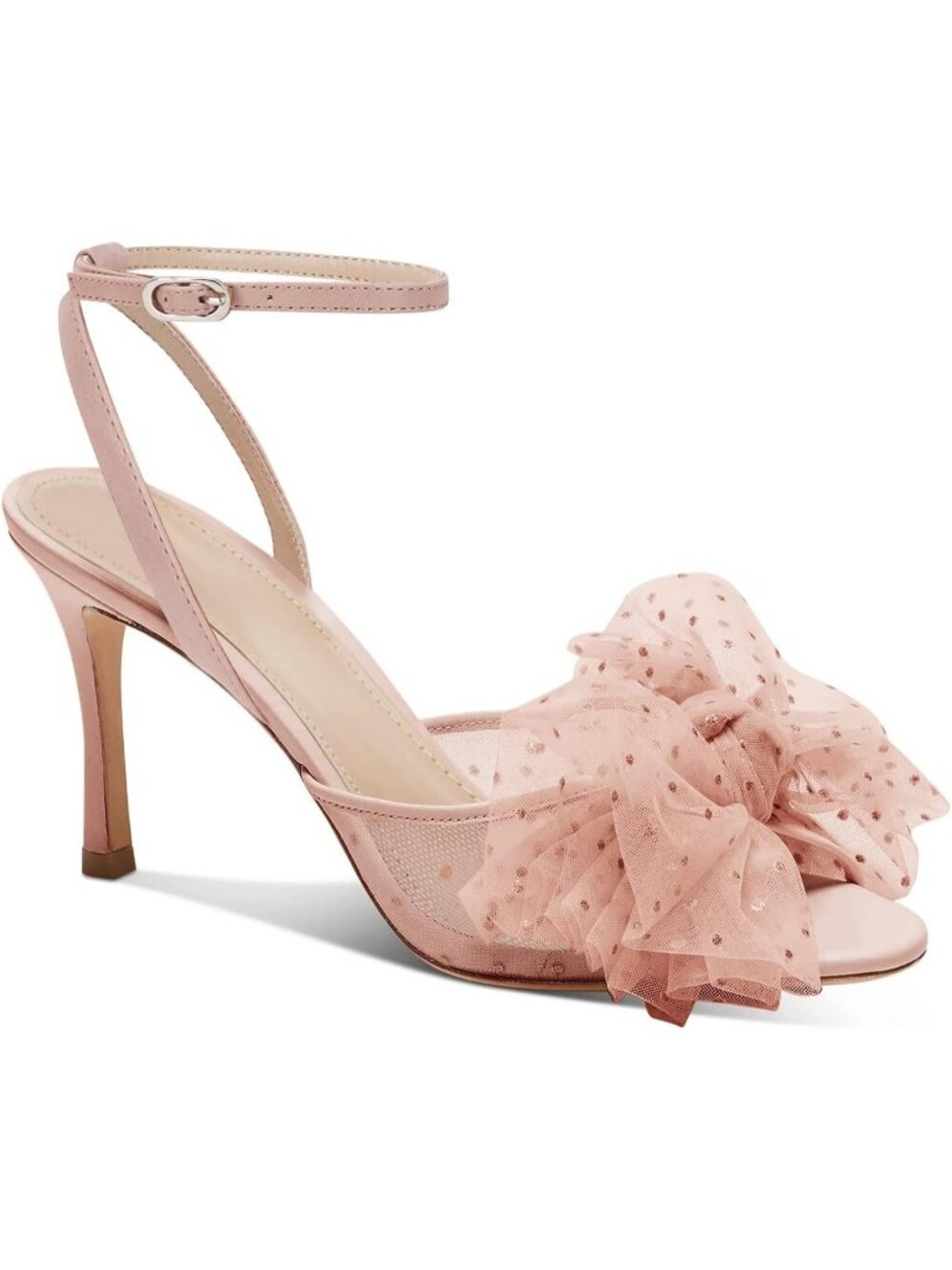 Women's Apricot Pink Mesh Bow Tie Slingback Peep Toe High Stiletto Summer Heel
